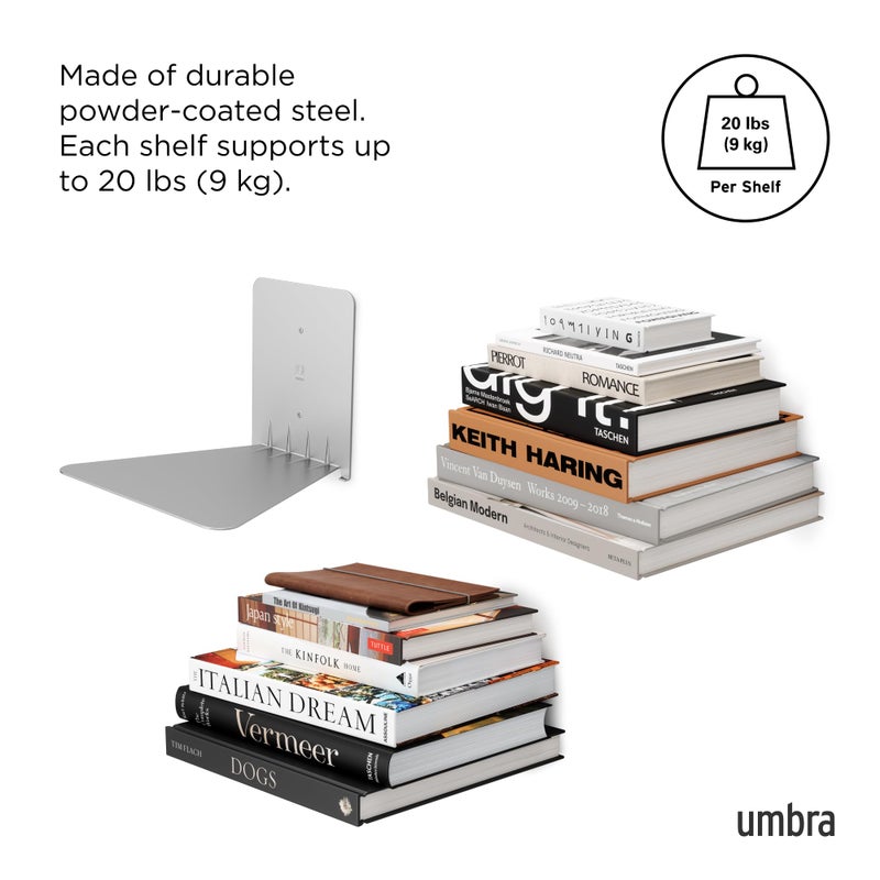 UMBRA UUmbra Conceal, Sturdy Metal Floating Bookshelf for Wall (Set of 3 - Large), Silver (1005073-560) - Image 5
